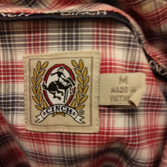 Cinch shirt mens M Medium red black plaid button western long sleeve rodeo - Picture 6 of 8